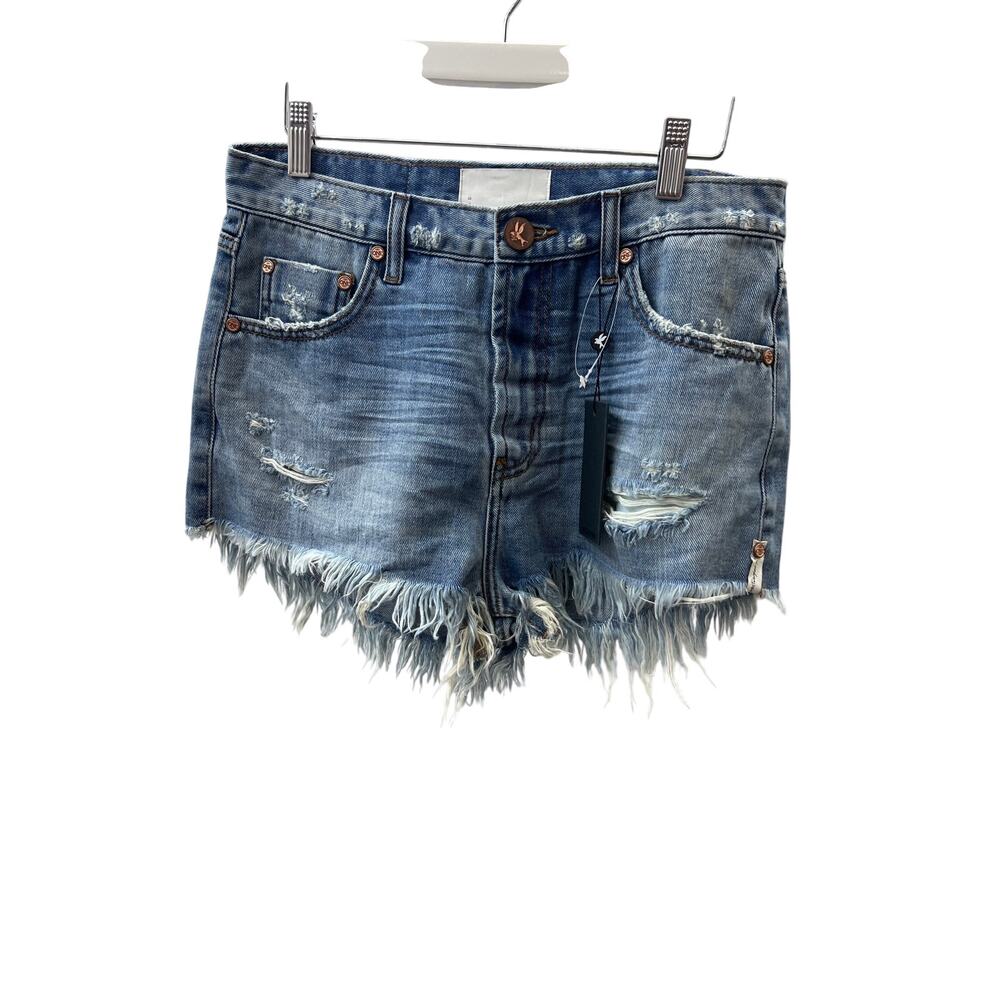 NWT One Teaspoon Sz 26 Outlaws Venice Blue Cut Off Distressed Denim Jean Shorts